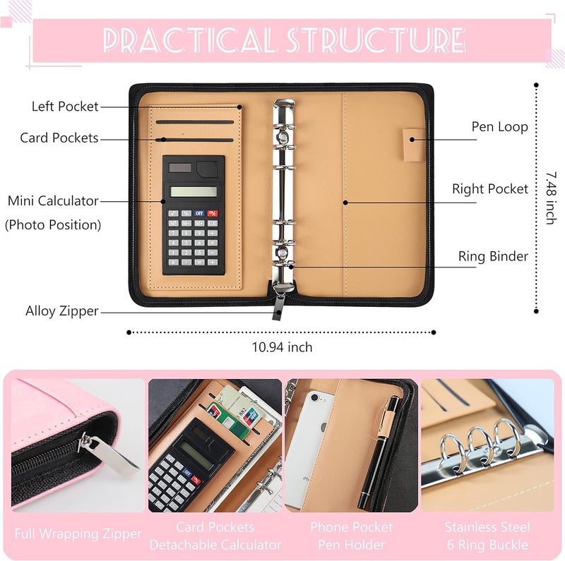 Nefeeko Budget Binder with Zipper Envelopes, Cash Envelopes for Budgeting, A6 PU Leather Budget Planner 2026 with Cash Envelopes Calculator, Bill Money Organizer for Cash Saving Budget System Wallet - Image 2